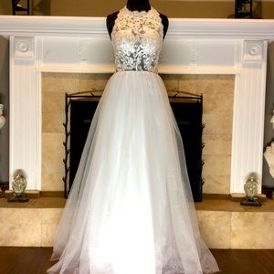 Beautiful sheer lace Casual Wedding built in bra t-back gown